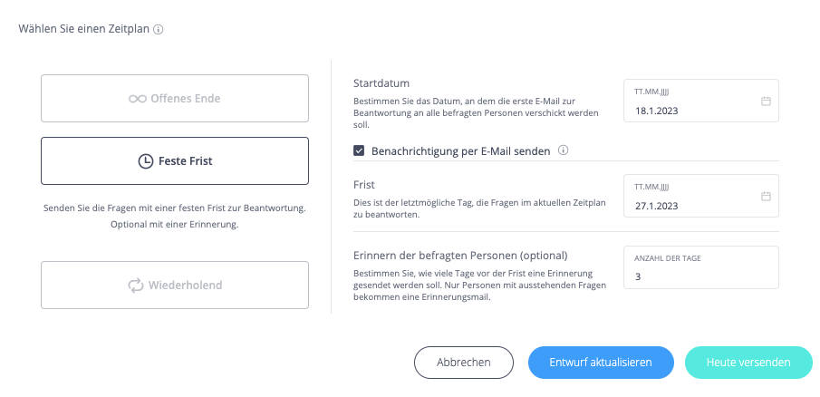 Zeitplan feste Frist