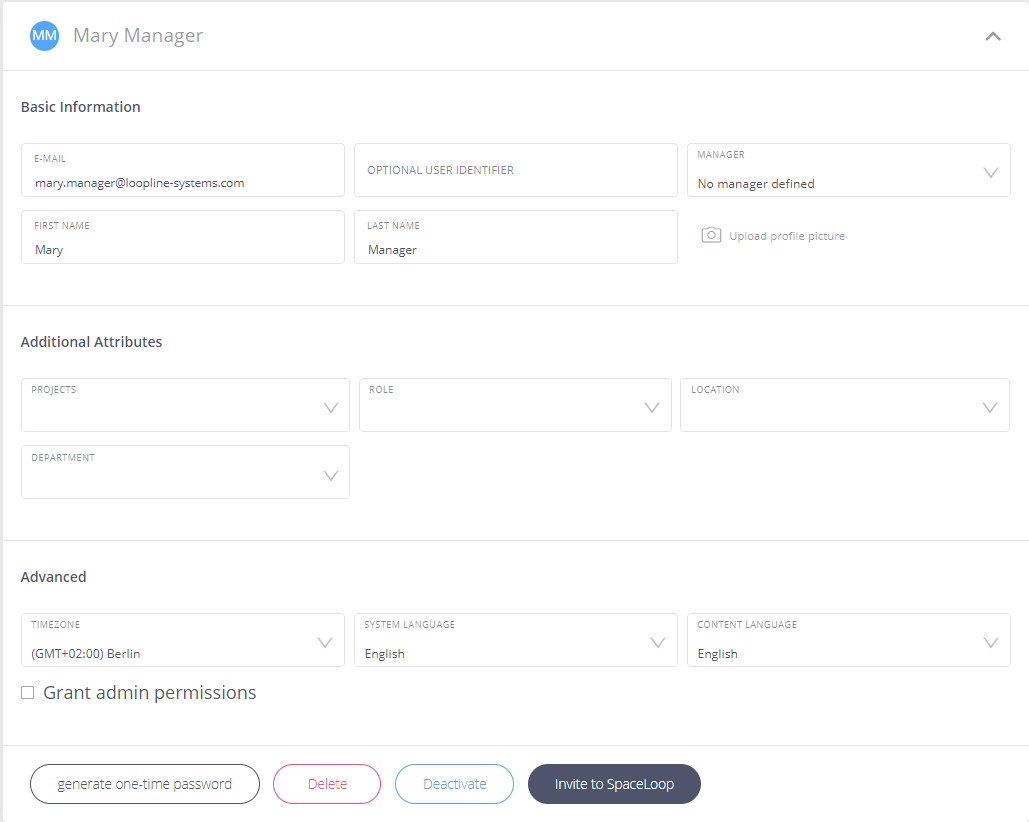 User with attributes and single invite Button